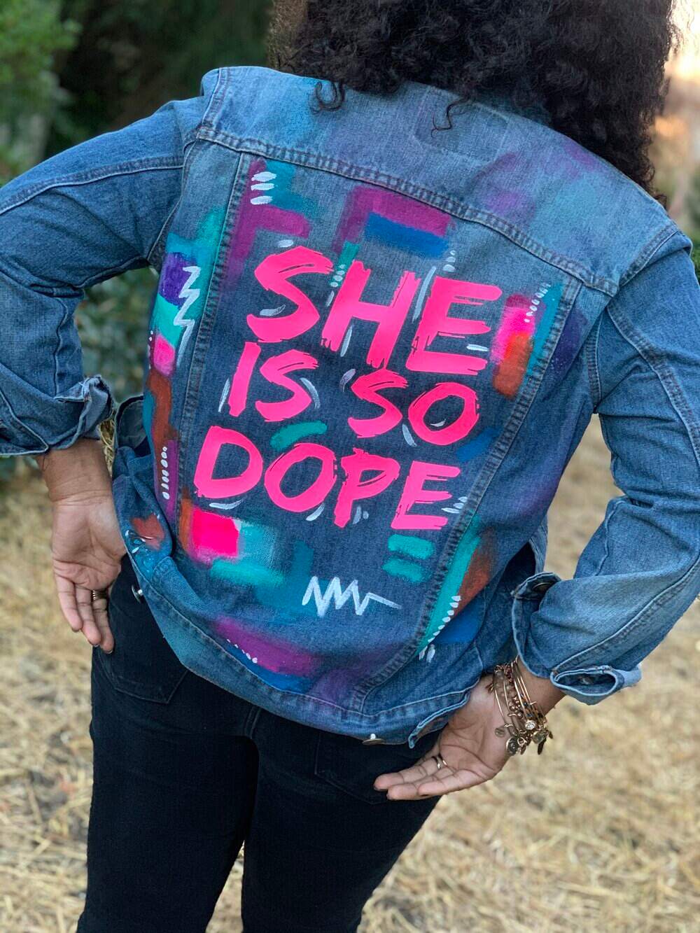 She Is So Dope Handpainted Denim Jacket