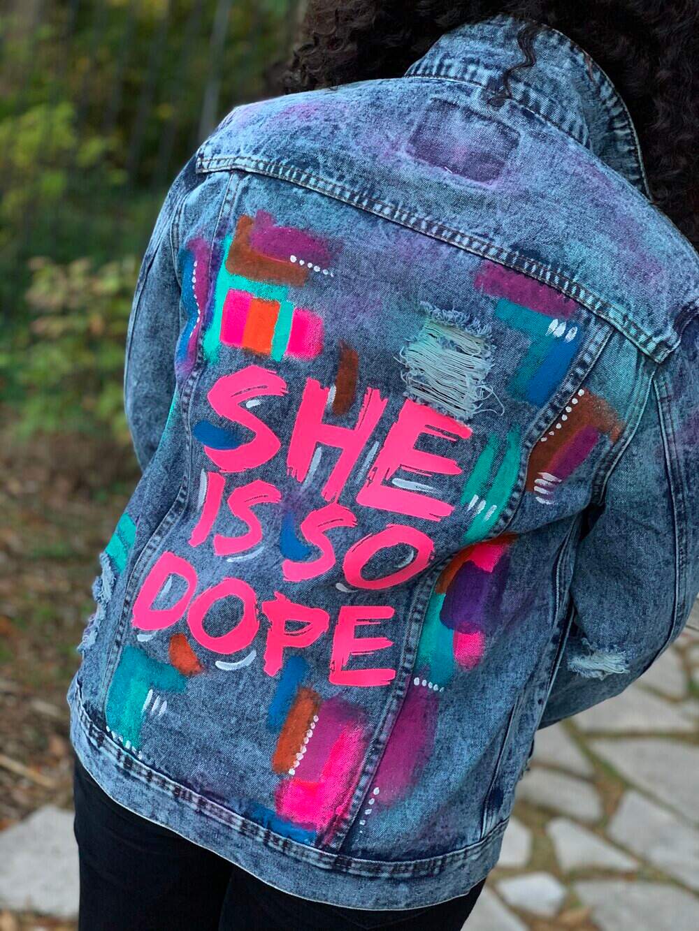 She Is So Dope Handpainted Denim Jacket